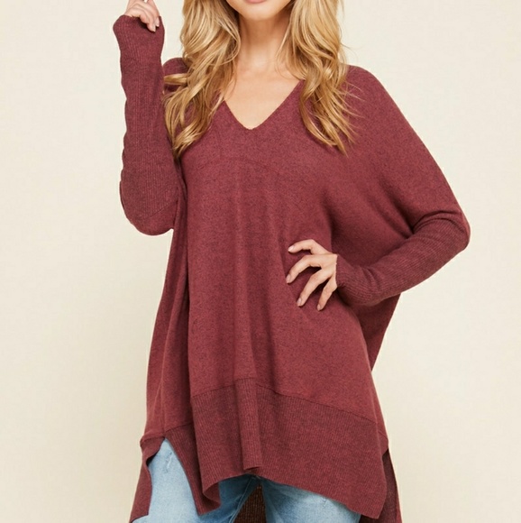 Sweaters - ❗LAST TWO❗Brushed Burgundy V-neck Sweater Tunic 🍁